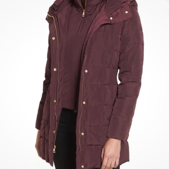 Cole Haan Women’s Merlot Hooded Down & Feather Puffer Jacket Sz Xs - Picture 3 of 11